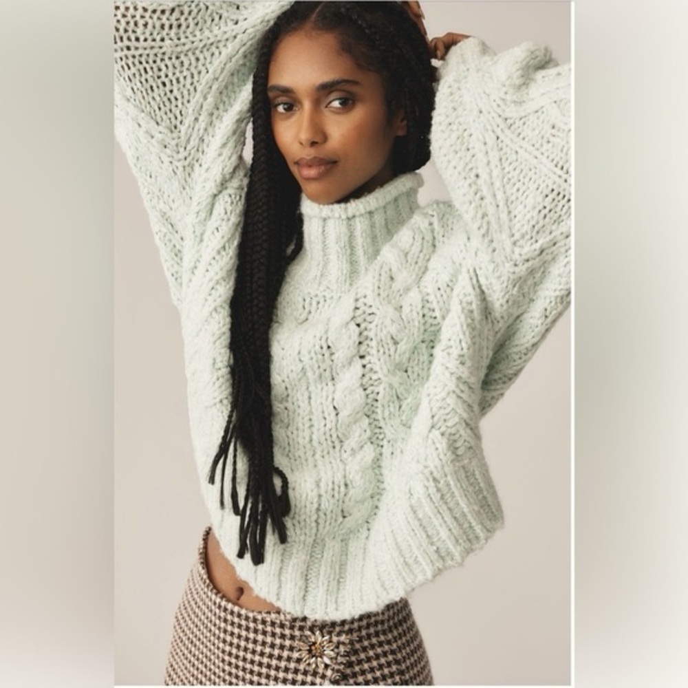 ANTHROPOLOGIE‎ 
Fisherman Cable-Knit Sweater - Mint